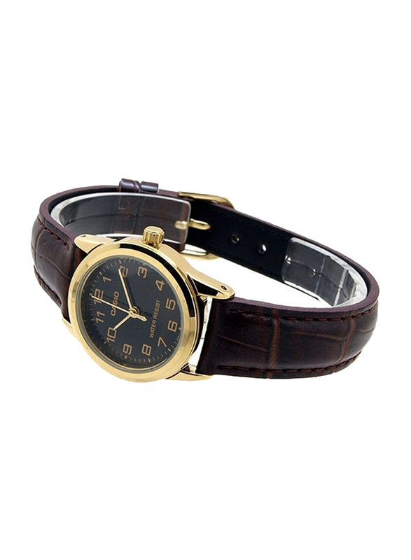 Casio Quartz Analog Wrist Watch for Women with Leather Band, Water Resistant, LTP-V001GL-1BUDF, Dark Brown-Black