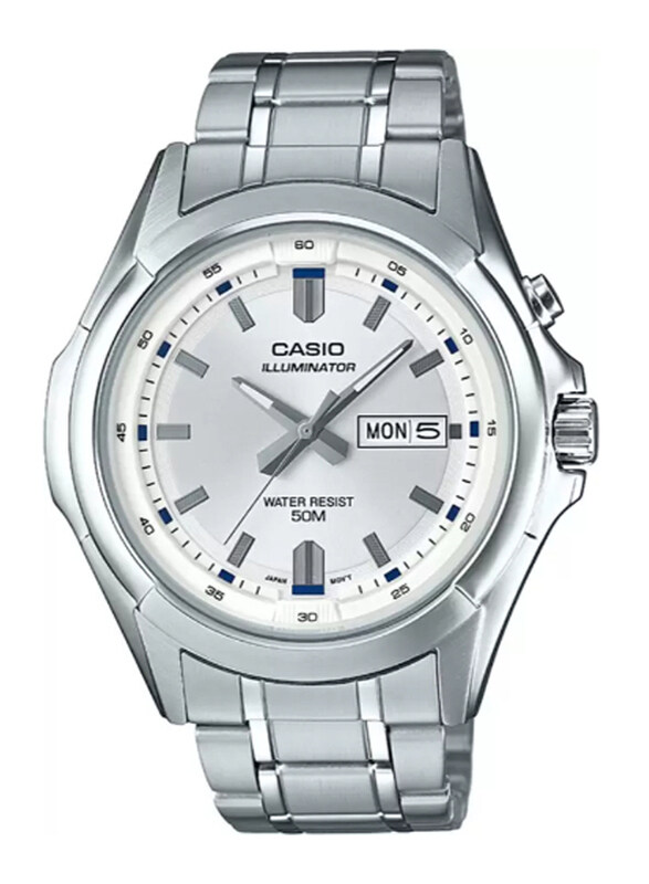 

Casio Enticer Men Analog Watch for Men with Stainless Steel Band, Water Resistant, MTP-E205D-7AVDF, Silver-Silver