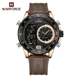 Naviforce Analog/Digital Watch for Men with Thermoplastic Polyurethane (TPU) Band, Water Resistant, NF9199T, Brown-Rose Gold