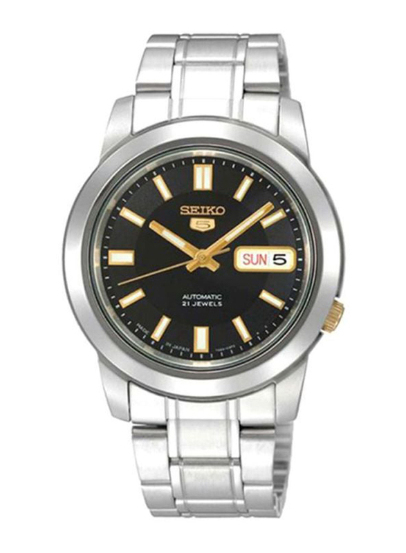 Seiko Series 5 Analog Watch for Men with Stainless Steel Band, Water Resistant, SNKK17J, Silver-Black