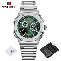 Naviforce Analog/Digital Watch for Men with Stainless Steel Band, Water Resistant, NF9216S, Silver-Green