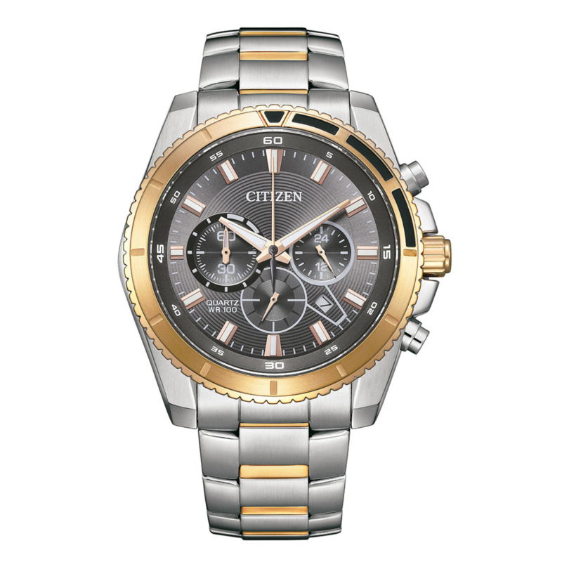 

Citizen Analog Watch for Men with Stainless Steel Band, Water Resistant and Chronograph, AN8204-5GH, Multicolour-Grey