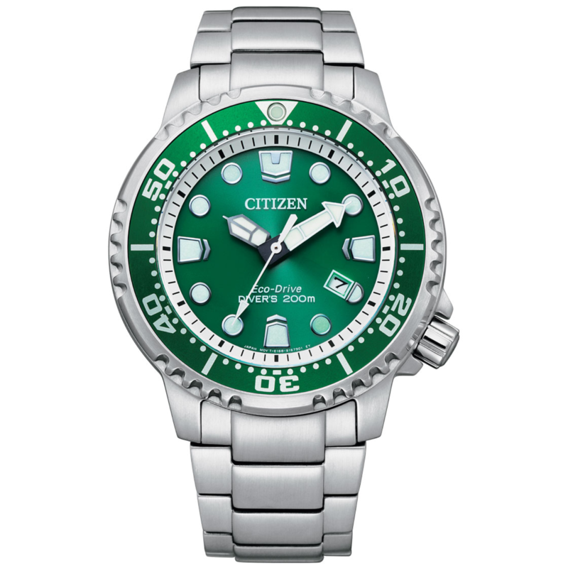 

Citizen Promaster Analog Watch for Men with Stainless Steel Band, Water Resistant, BN0158-85X, Silver-Green