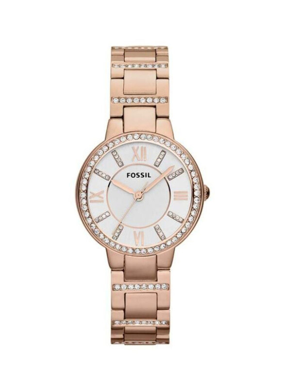 

Fossil Virginia Analog Wrist Watch for Women with Stainless Steel Band, Water Resistant, ES3284, Rose Gold-White