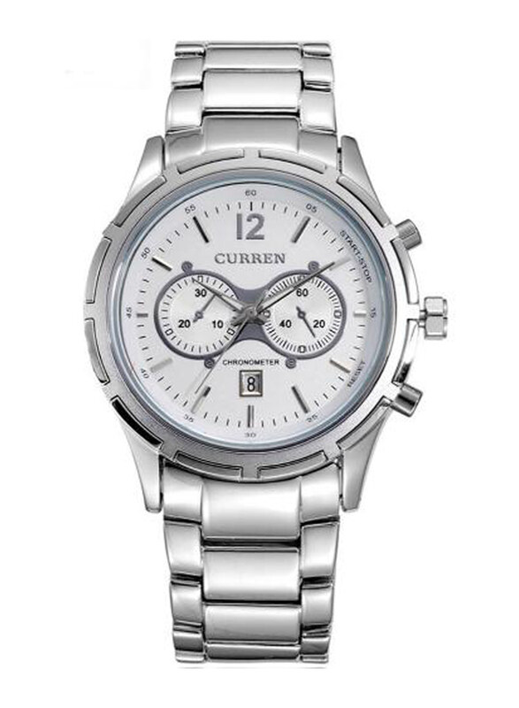 

Curren Analog Watch for Men with Stainless Steel Band, Water Resistant and Chronograph, 8045, Silver-White