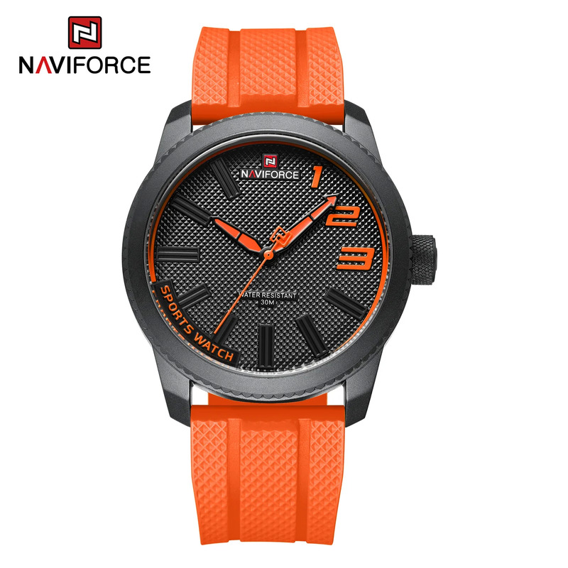 

Naviforce Analog Watch for Men with Silicone Band, Water Resistant, NF9202T, Orange-Black