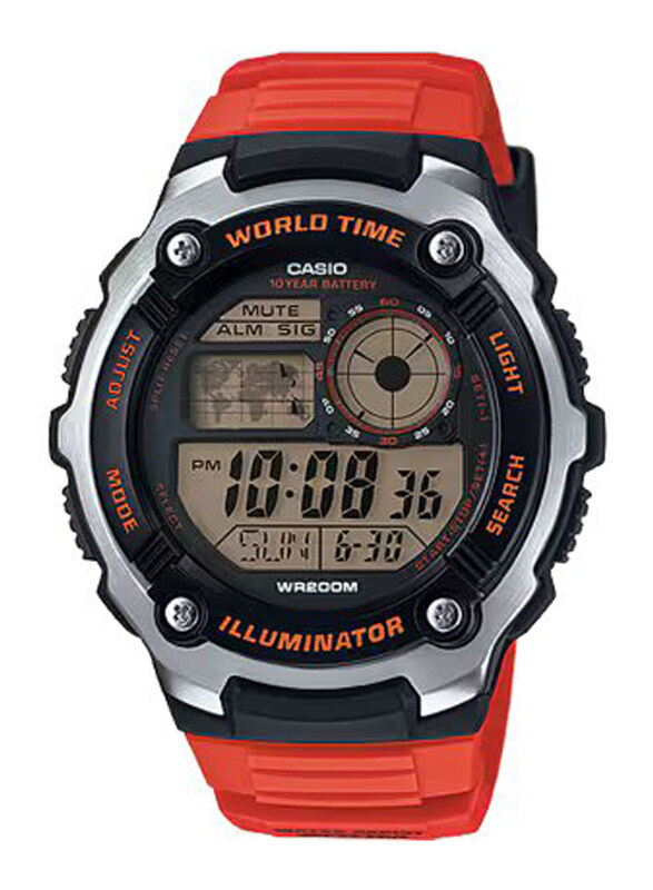 

Casio Digital Watch for Men with Resin Band, Water Resistant, AE-2100W-4AVDF, Red-Black
