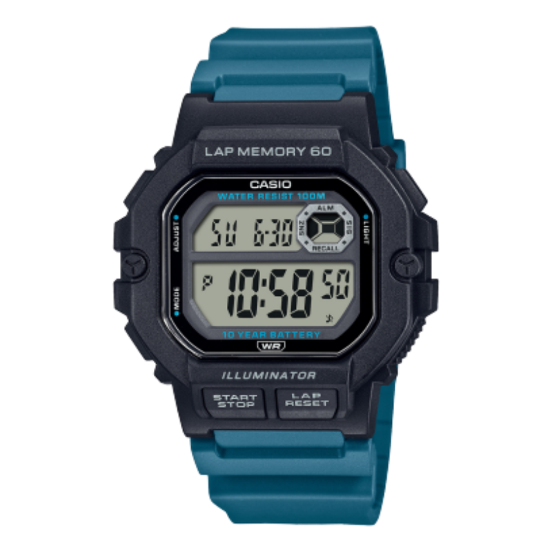 

Casio Youth Digital Unisex Watch with Resin Band, Water Resistant, WS-1400H-3AVDF, Teal-Transparent