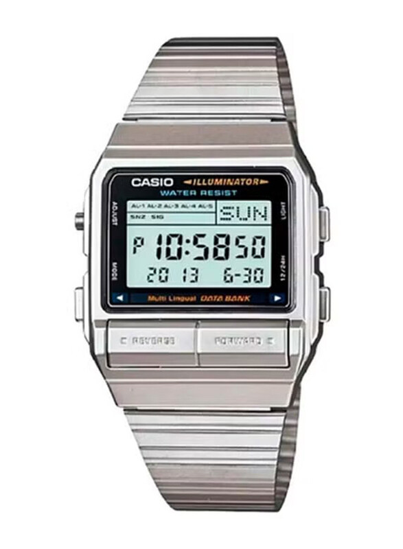 

Casio Digital Watch Unisex with Stainless Steel Band, Water Resistant, DB-380-1DF, Silver-Transparent