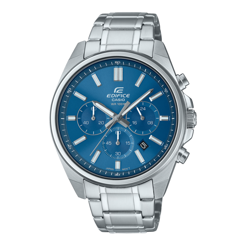 

Casio Edifice Analog Watch for Men with Stainless Steel Band, Water Resistant and Chronograph, EFV-650D-2AV, Silver-Blue