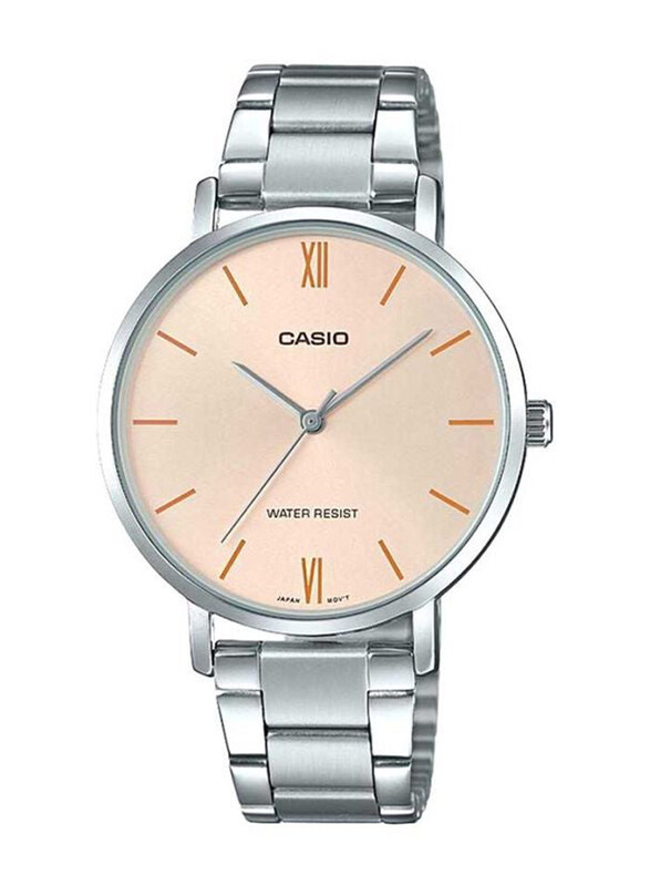 

Casio Analog Watch for Women with Stainless Steel Band, Water Resistant, LTP-VT01D-4BUDF, Silver-Peach