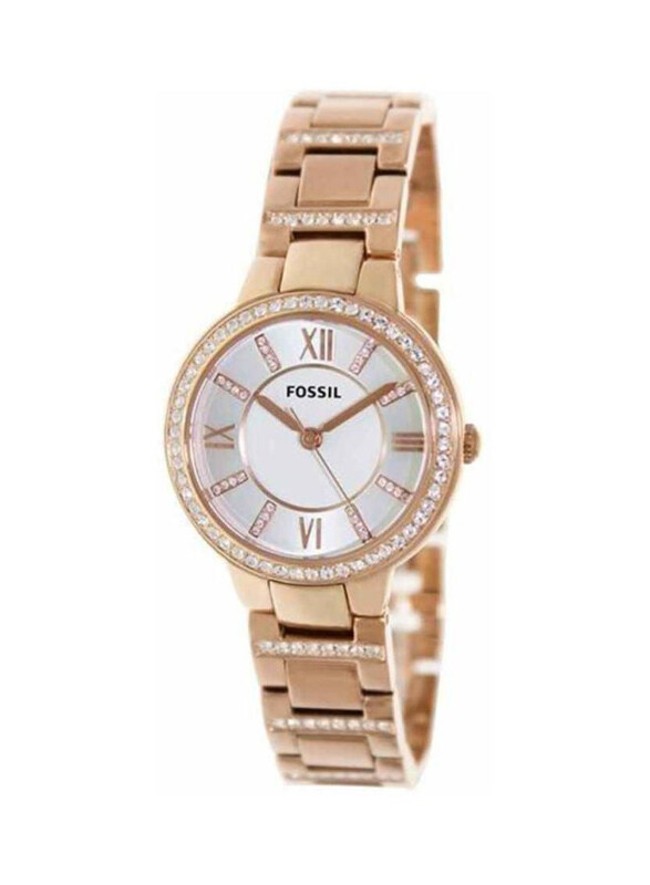 

Fossil Virginia Analog Wrist Watch for Women with Stainless Steel Band, Water Resistant, ES3284, Rose Gold-Silver