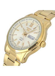 Seiko 5 Automatic Analog Watch for Men with Stainless Steel Band and Water Resistant, SNKP20J1, Gold-White