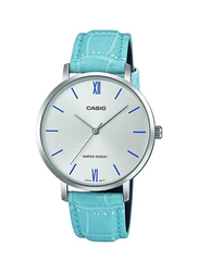 Casio Analog Watch for Women with Leather Band, LTP-VT01L-7B3, Light Blue-White
