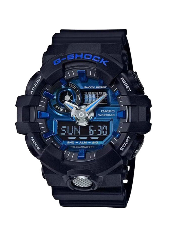 

G-Shock Analog + Digital Quartz Watch for Men with Resin Band, Water Resistant, GA-710-1A2DR, Black-Blue