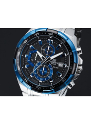 Casio Edifice Analog Watch for Men with Stainless Steel Band, Water Resistant and Chronograph, EF-539D-1A2, Silver-Black/Blue