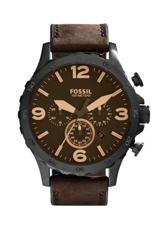 

Fossil Analog Watch for Men with Leather Band, Water Resistant, JR1487, Brown