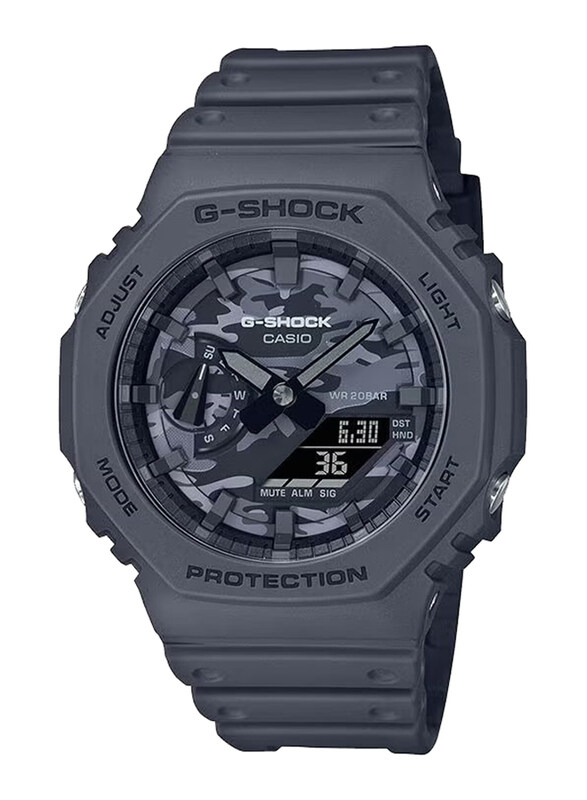 

G-Shock Analog + Digital Watch for Men with Resin Band, Water Resistant, GA-2100CA-8ADR, Grey