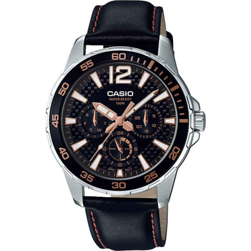 

Casio Enticer Analog Watch for Men with Leather Band, Water Resistant and Chronograph, MTD-330L-1A3VDF, Black-Black