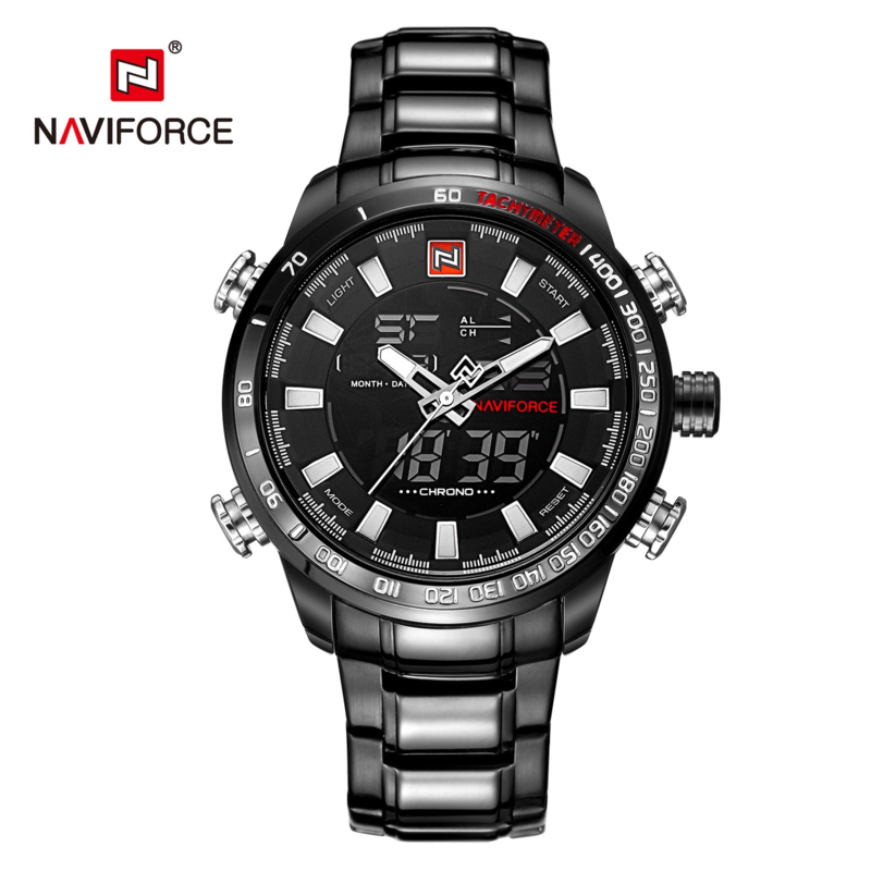 

Naviforce Analog/Digital Watch for Men with Stainless Steel Band, Water Resistant, NF9093, Black-Black