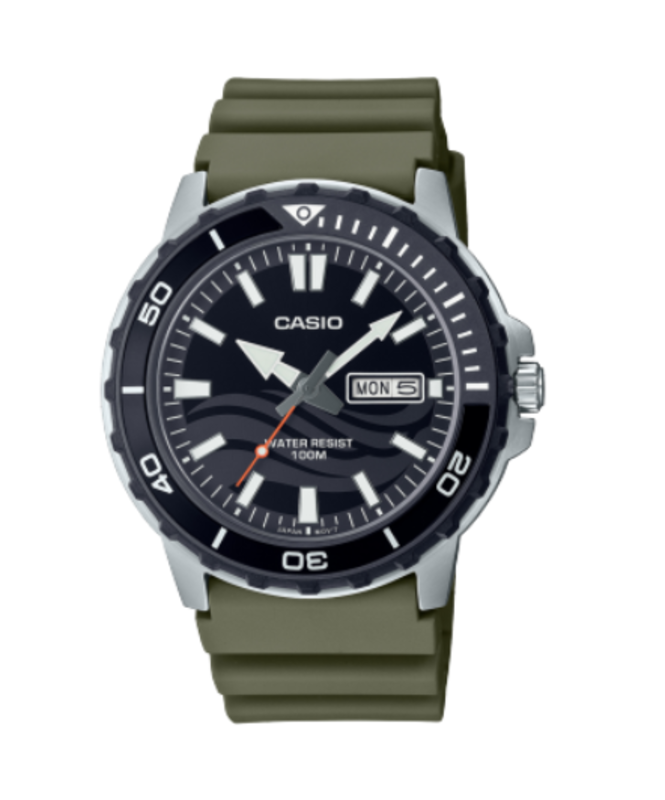 

Casio Analog Watch for Men with Resin Band, Water Resistant, MTD-125D-3AVDF, Olive-Black