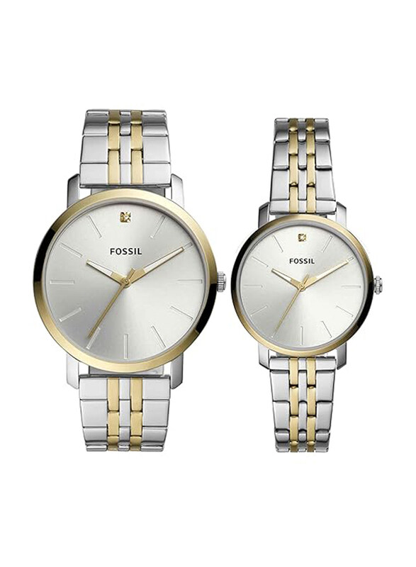 

Fossil Lux Luther Analog Unisex Couple Watches with Stainless Steel Band, Water Resistant, BQ2467SET, Silver-Multicolour