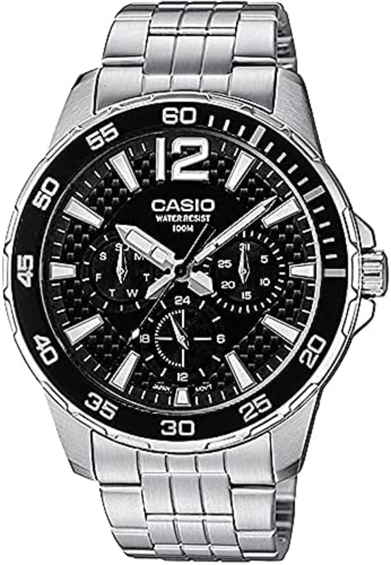 

Casio Analog Watch for Men with Stainless Steel Band, Water Resistant and Chronograph, MTD-330D-1AVDF, Silver-Black