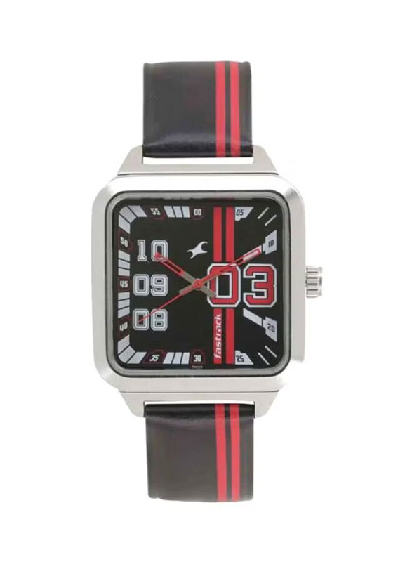 

Fastrack Analog Watch for Men with Leather Band, 3179SL01, Black/Red