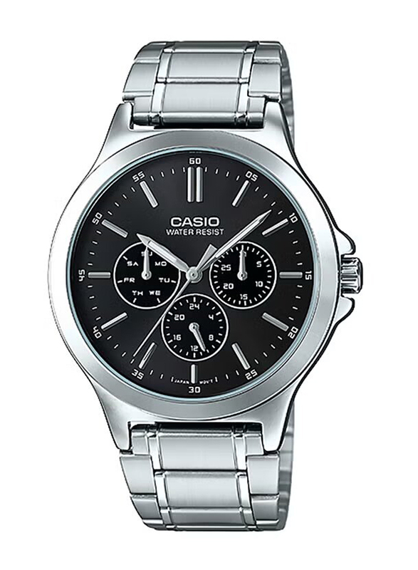 Casio Formal Analog Quartz Watch for Men with Stainless Steel Band, Water Resistant and Chronograph, MTP-V300D-1AUDF, Silver/Black