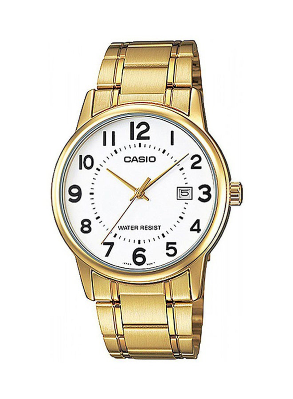 Casio Analog Watch for Men with Stainless Steel Band, Water Resistant, MTP- V002G - 7B, Gold-White