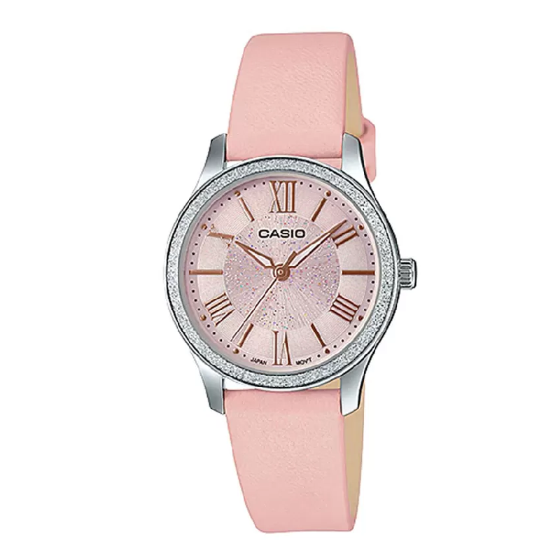 

Casio Analog Watch for Women with Leather Band, Water Resistant, LTP-E164L-4ADF, Pink-Pink