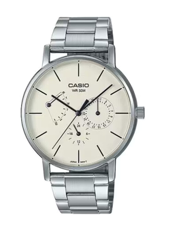 

Casio Enticer Men Analog Watch for Men with Stainless Steel Band, Water Resistant, MTP-E320D-9EVDF, Silver-Silver