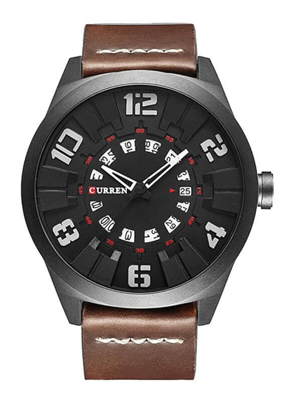 

Curren Analog Watch for Men with Leather Band, Water Resistant, 8258, Brown-Black