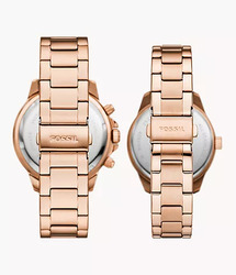 Fossil His and Hers Analog Unisex Couple Watches with Stainless Steel Band, Water Resistant and Chronograph, BQ2827SET, Rose Gold-Brown