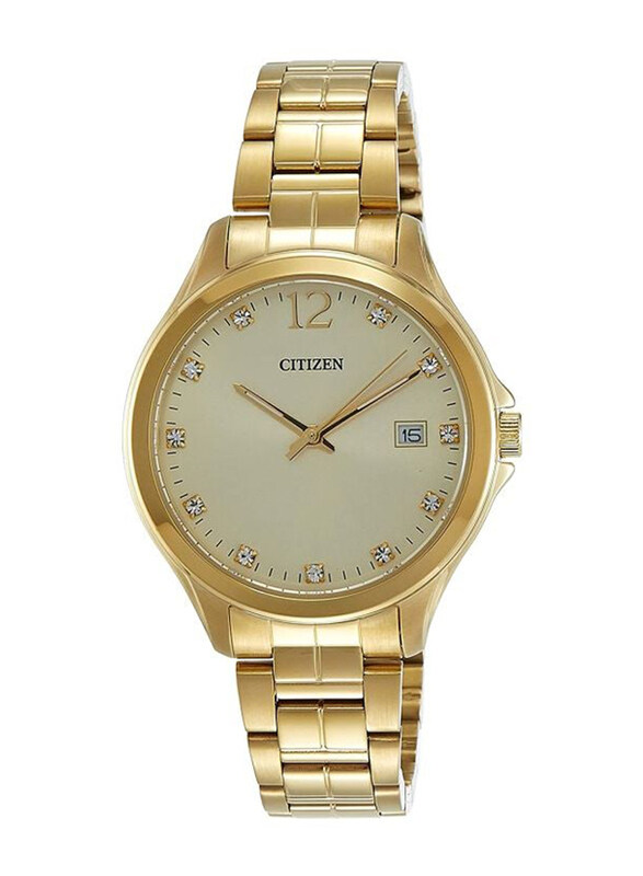 

Citizen Analog Watch for Girls with Stainless Steel Band, Water Resistant, QTZ EV0052-50P, Gold-White