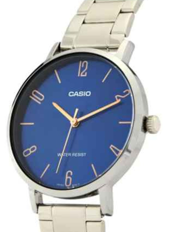 Casio Analog Watch for Women with Stainless Steel Band, Water Resistant, Ltp-vt01d-2b2udf, Silver-Blue