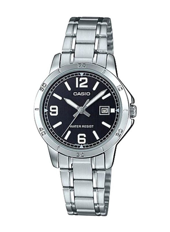 Casio Analog Wrist Watch Unisex with Stainless Steel Band, Water Resistant, LTP-V004D-1B2, Silver-Black