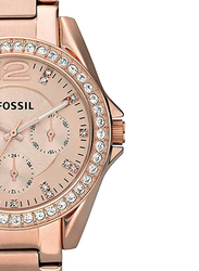 Fossil Quartz Analog Watch for Women with Stainless Steel Band, Water Resistant and Chronograph, ES2811, Rose Gold-Rose Gold