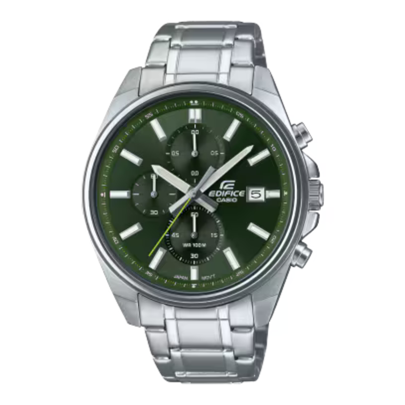 

Casio Edifice Analog Watch for Men with Stainless Steel Band, Water Resistant and Chronograph, EFV-610D-3CV, Silver-Green