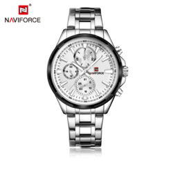 Naviforce Analog Watch for Men with Stainless Steel Band, Water Resistant and Chronograph, NF9089S, Silver-Silver