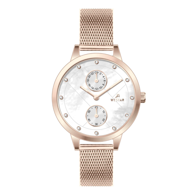 

Westar Analog Watch for Women with Stainless Steel Band, Water Resistant and Chronograph, 00161PPN611, Rose Gold-White Mother Of Pearl