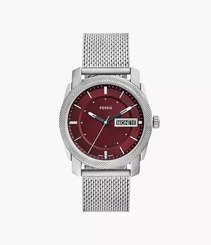 

Fossil Analog Watch for Men with Stainless Steel Band, Water Resistant, FS6014, Silver-Burgundy