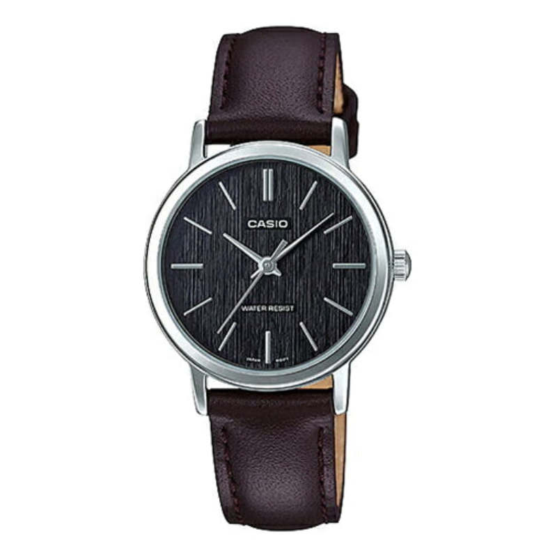 

Casio Analog Watch for Women with Leather Genuine Band, Water Resistant, LTP-E145L-1ADF, Dark Brown-Black