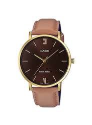 Casio Analog Watch for Men with Leather Band, Water Resistant, MTP-VT01GL-5BUDF, Brown