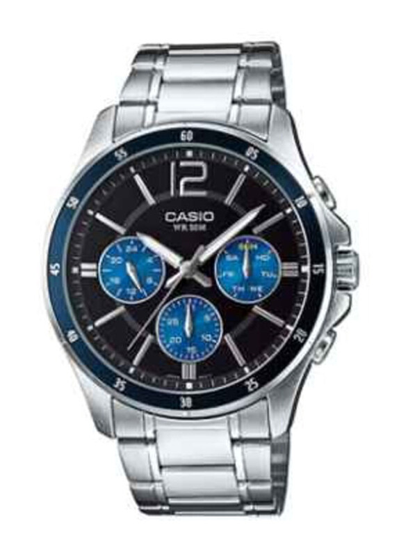 

Casio Analog Watch for Men with Stainless Steel Band, Water Resistant and Chronograph, MTP-1374D-2A, Silver-Black