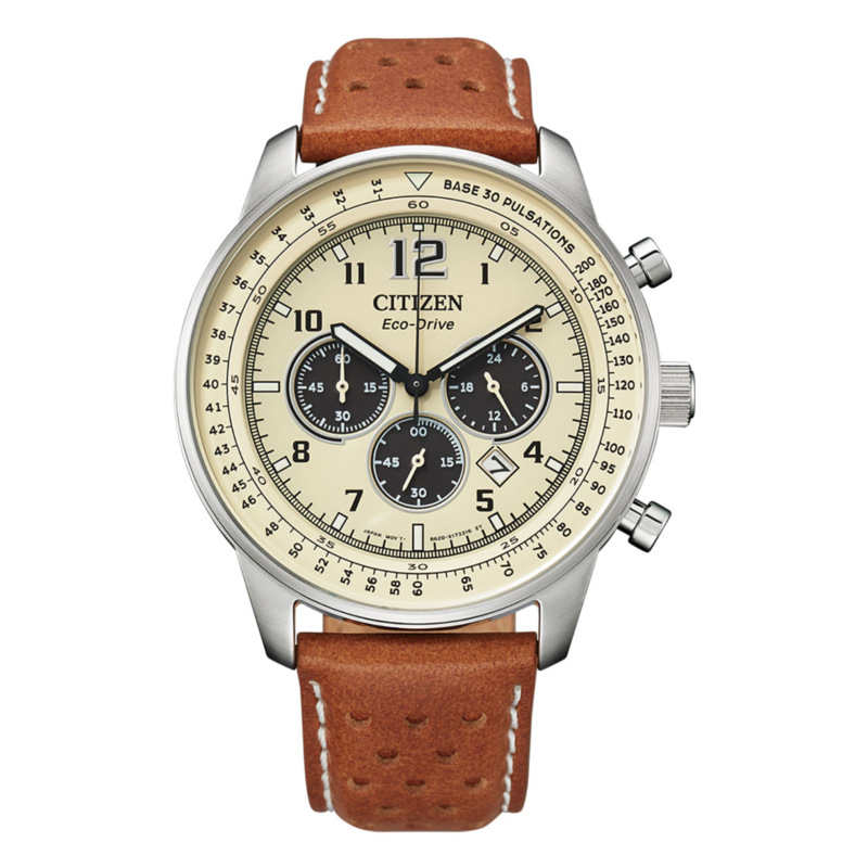 

Citizen Analog Watch for Men with Leather Band, Water Resistant and Chronograph, CA4500-16X, Brown-Beige