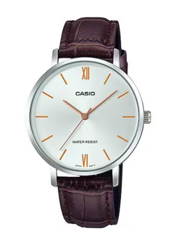 

Casio Enticer Analog Watch for Women with Leather Band, Water Resistant, LTP-VT01L-7B2UDF, Brown-White