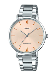 Casio Enticer Analog Watch for Women with Stainless Steel Band, Water Resistant, LTP-VT01D-4BUDF, Silver-Beige
