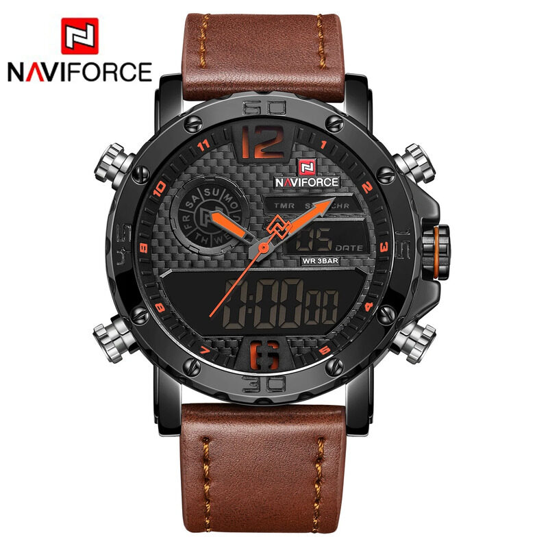 

Naviforce Analog/Digital Watch for Men with Leather Genuine Band, Water Resistant, NF9134, Brown-Multicolour