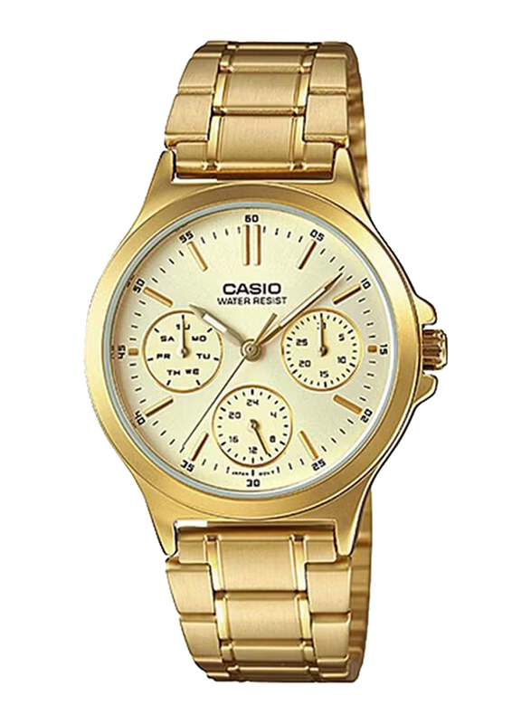 

Casio Analog Watch for Women with Stainless Steel Band, Water Resistant and Chronograph, LTP-V300G-9A, Gold-Yellow